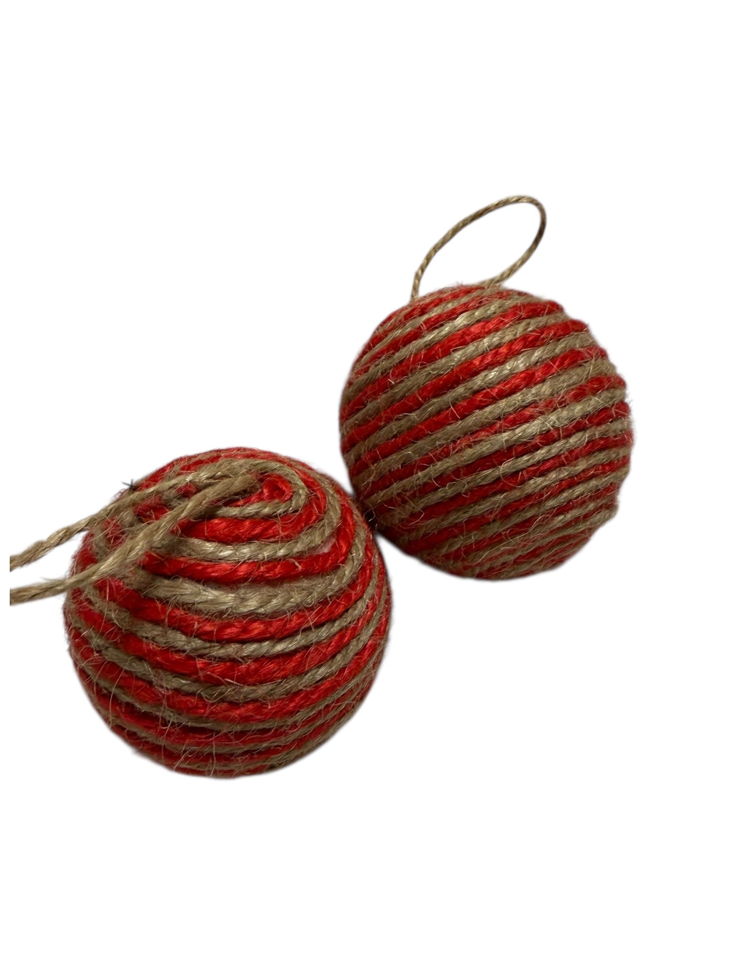 Set of 2 burlap red stripe Christmas ornaments