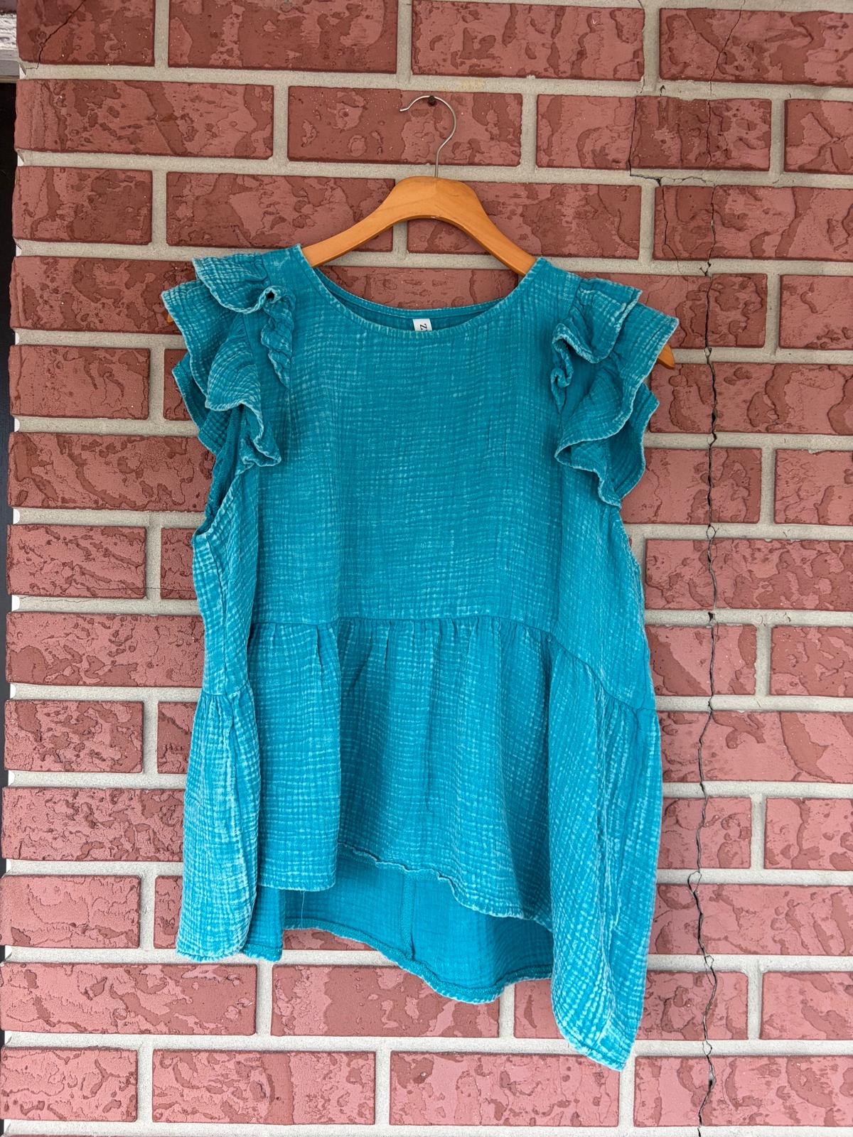 Zenana Teal ruffle top