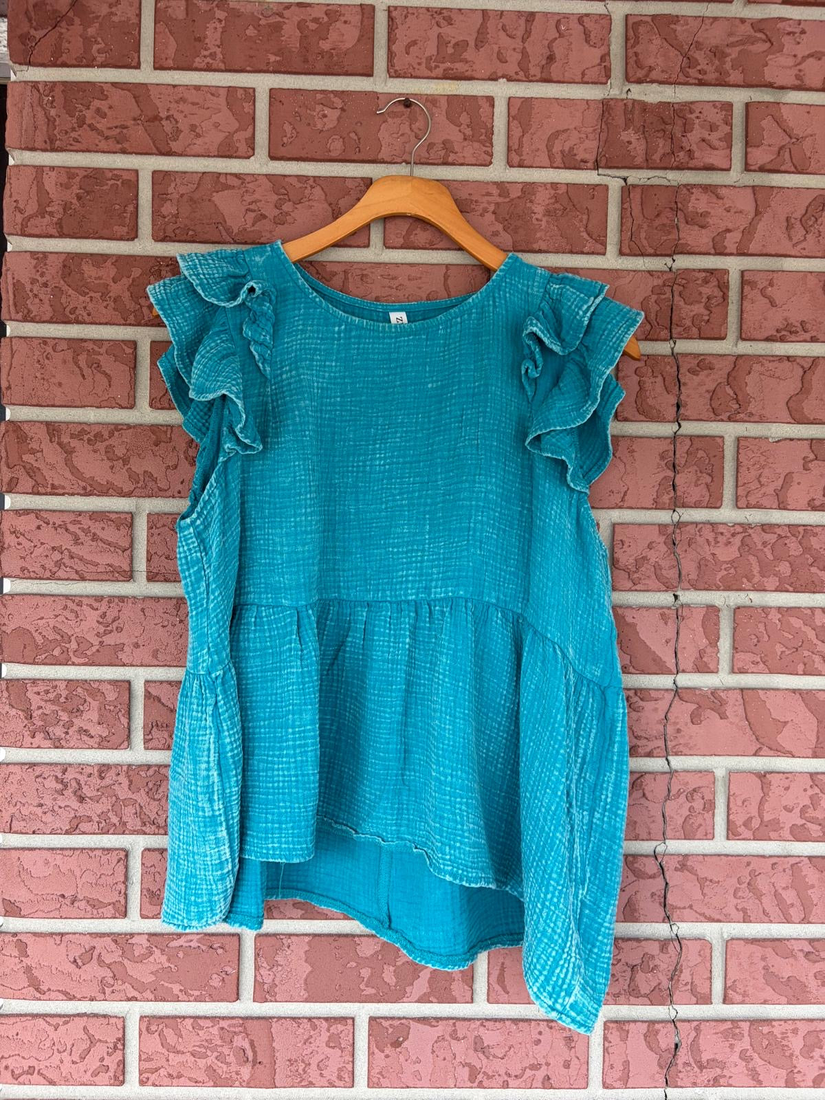 Zenana Teal ruffle top