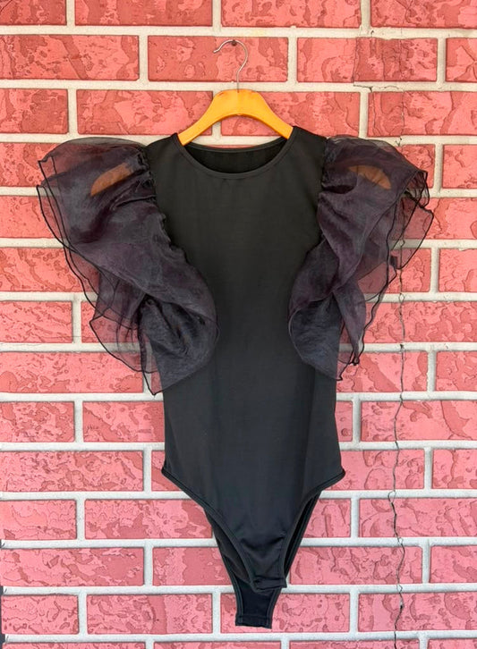 Black Ruffle Bodysuit
