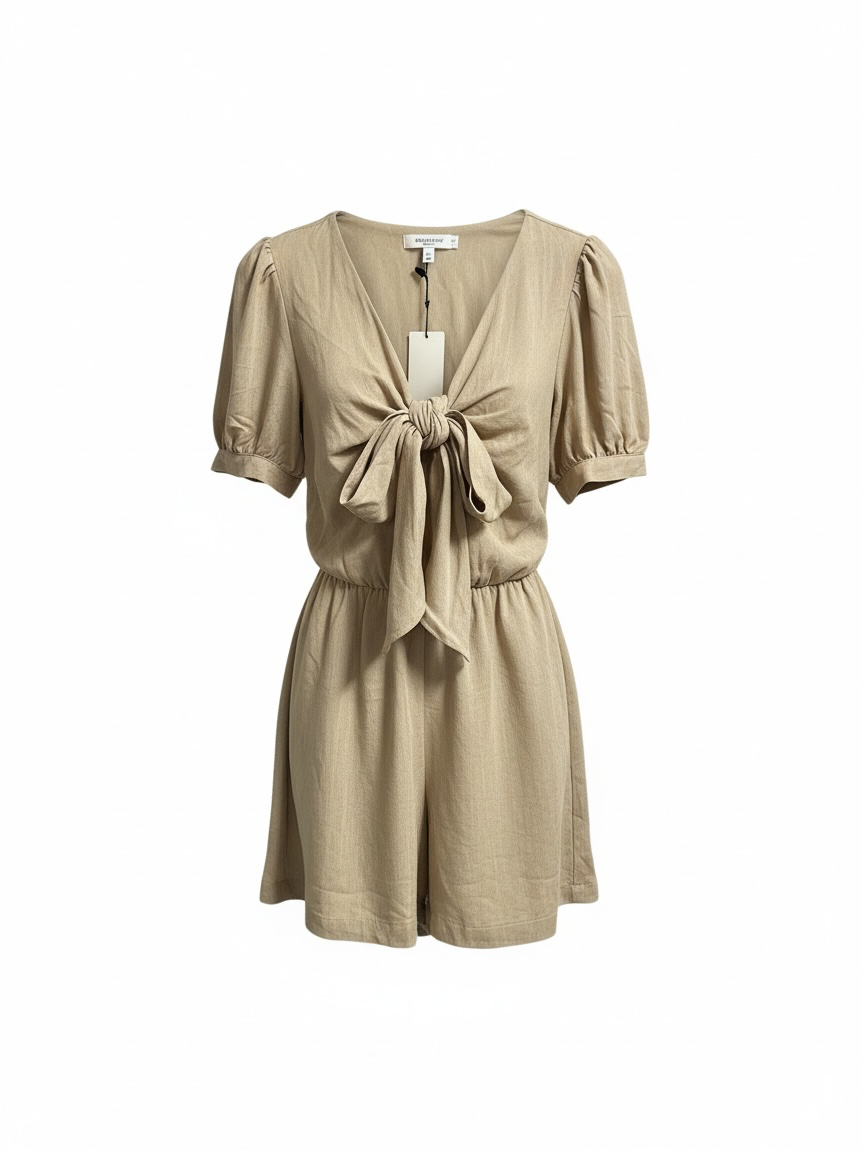 Tan bow love romper