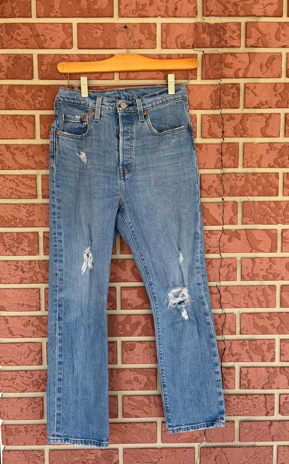 Levi Distressed Straight Leg Jeans