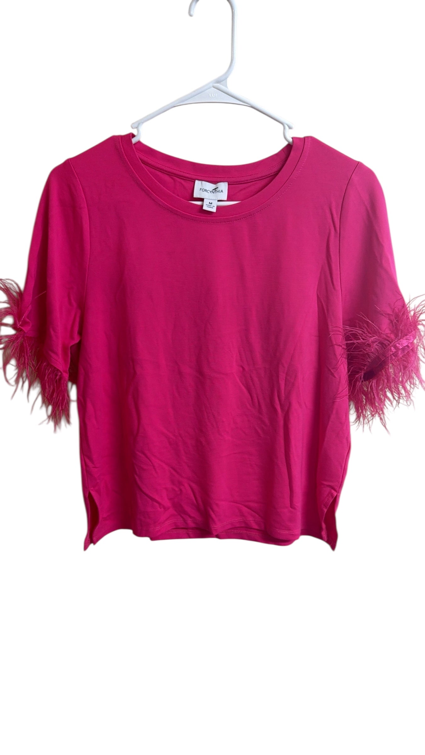 For Cynthia hot pink feather sleeve top