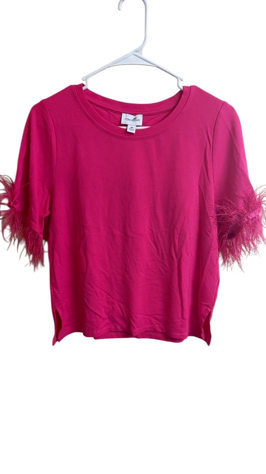 For Cynthia hot pink feather sleeve top