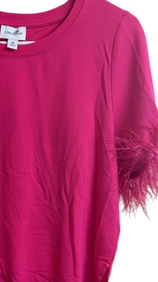 For Cynthia hot pink feather sleeve top