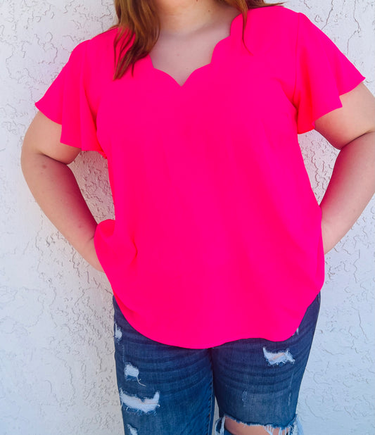 Scallop Hot Pink Top