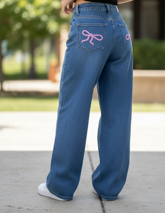 Pocket bow jeans baggy