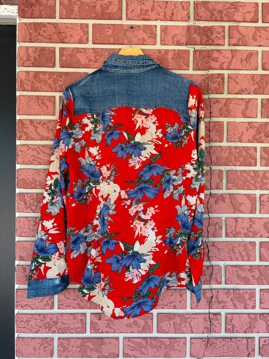 Daniel red and denim floral button up