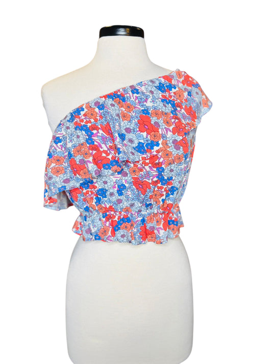 Floral one shoulder crop