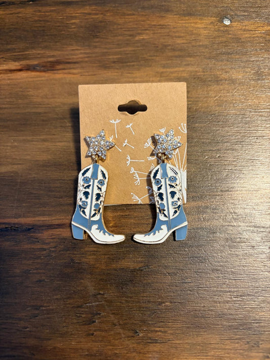 Bling blue boots earrings