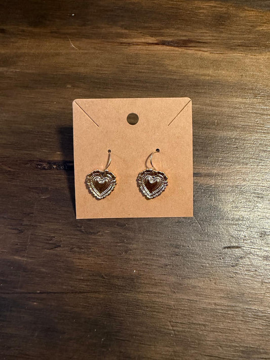 Heart silver tone dangle earrings