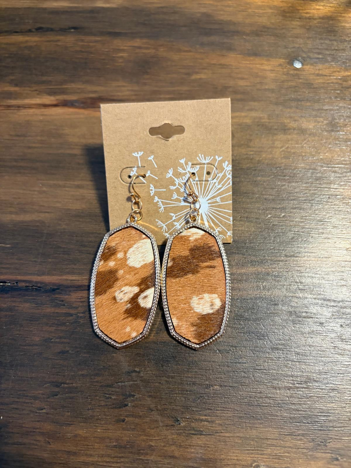 Cow print hide earrings western