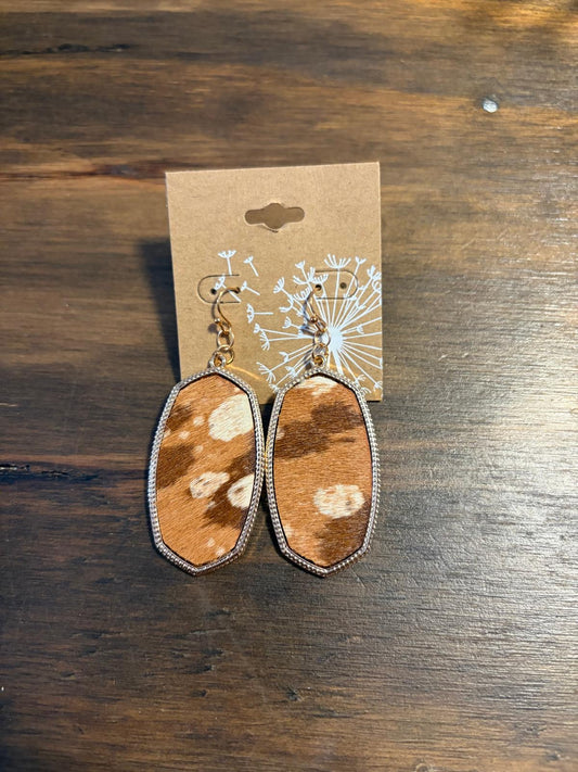 Cow print hide earrings western