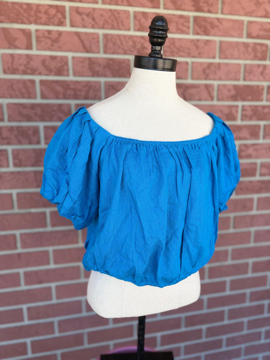 Blue puff sleeve crop top