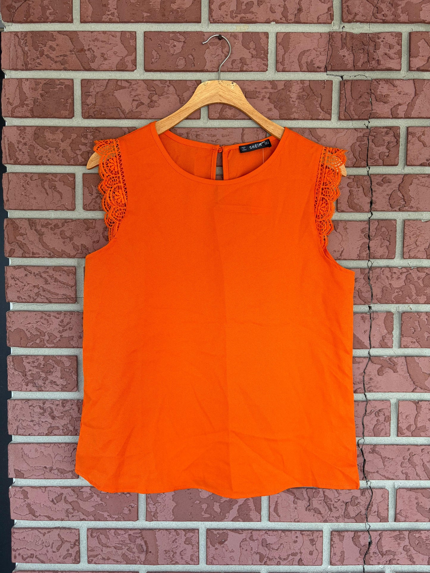 SHEIN bright orange sleeveless lace sleeve top