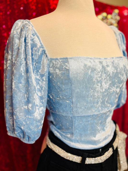 Velvet puff sleeves sky blue