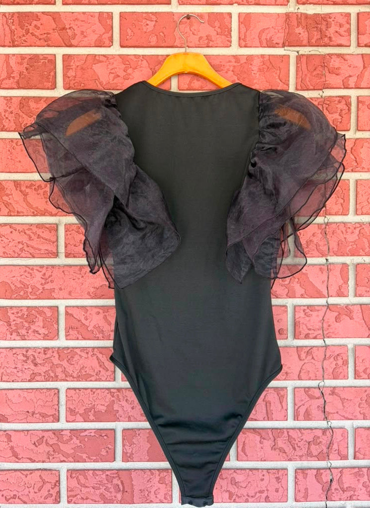 Black Ruffle Bodysuit