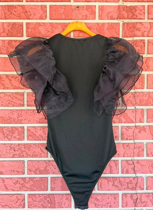 Black Ruffle Bodysuit