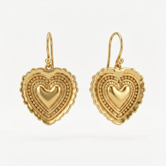 Heart Gold tone dangle earrings