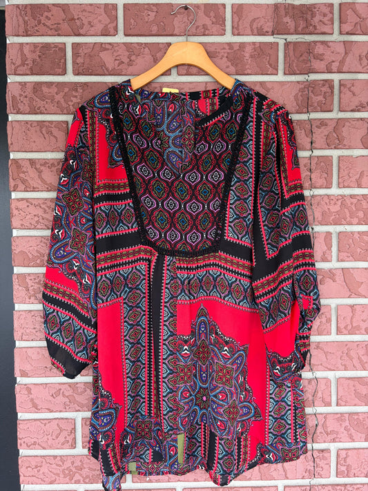 Red black patterned top