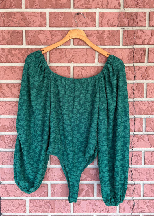 Francesca’s Dark Green Flower Long Sleeve Bodysuit
