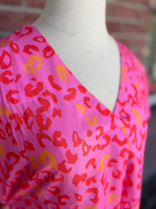 Hot Pink Cheetah v neck top