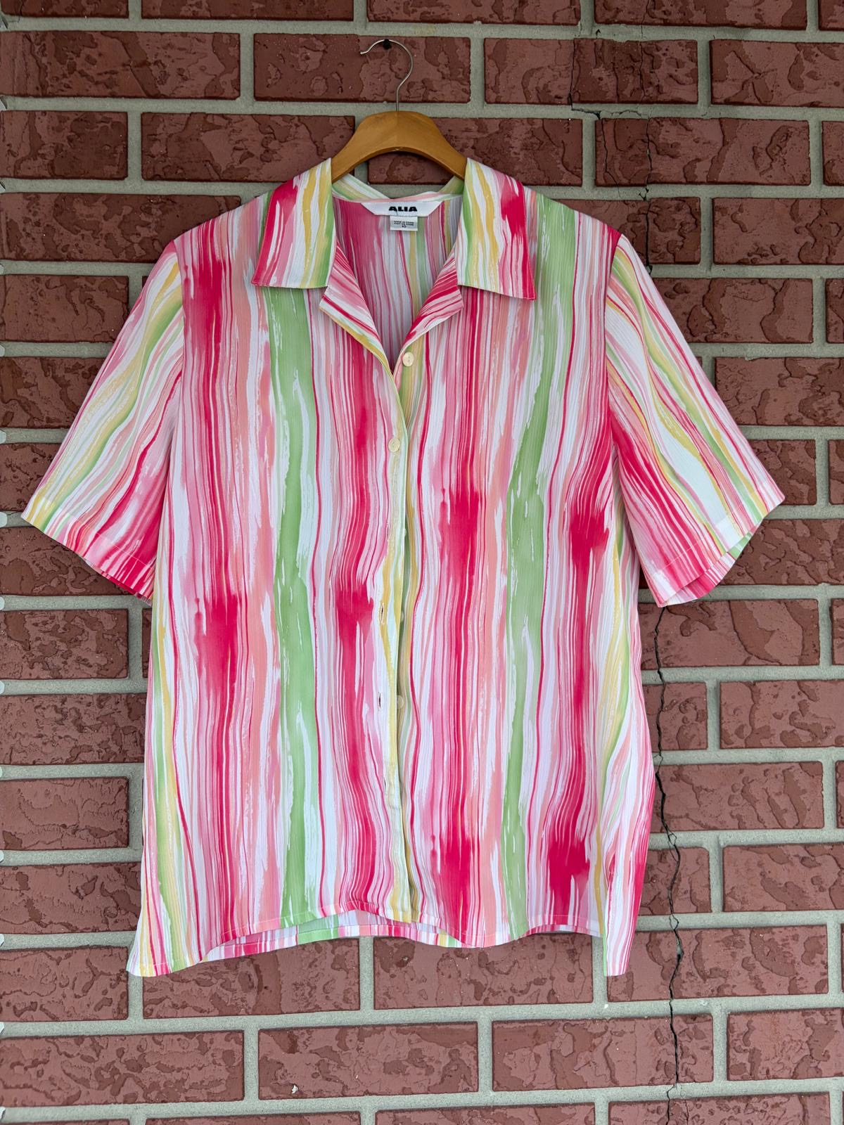 Alia button down shirt pink green