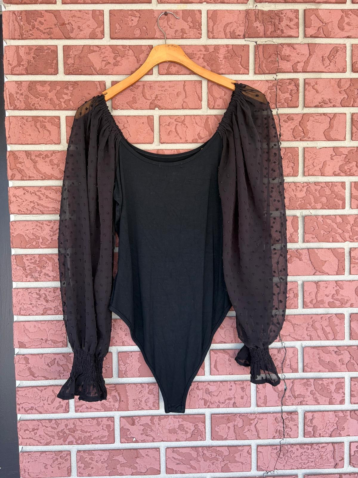 Zeagoo black sheer sleeve bodysuit