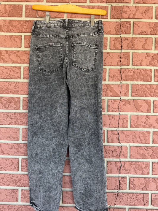 Frayed black denim jeans