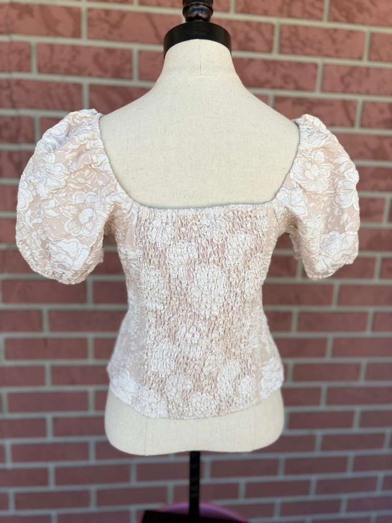 Rose petal puff sleeve cream top