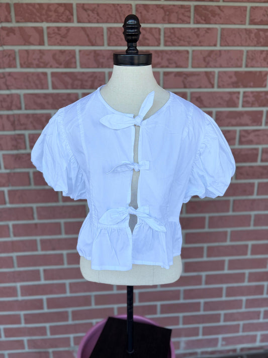 White bow puff sleeves top