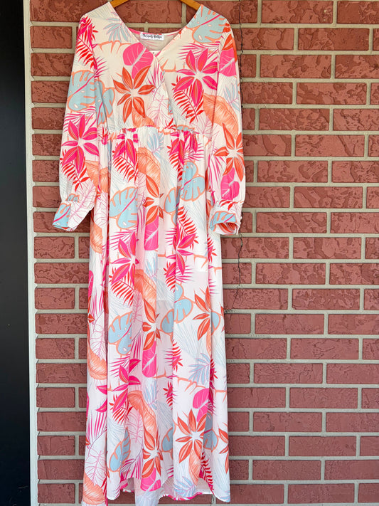 Infinity Boutique pink orange floral maxi dress