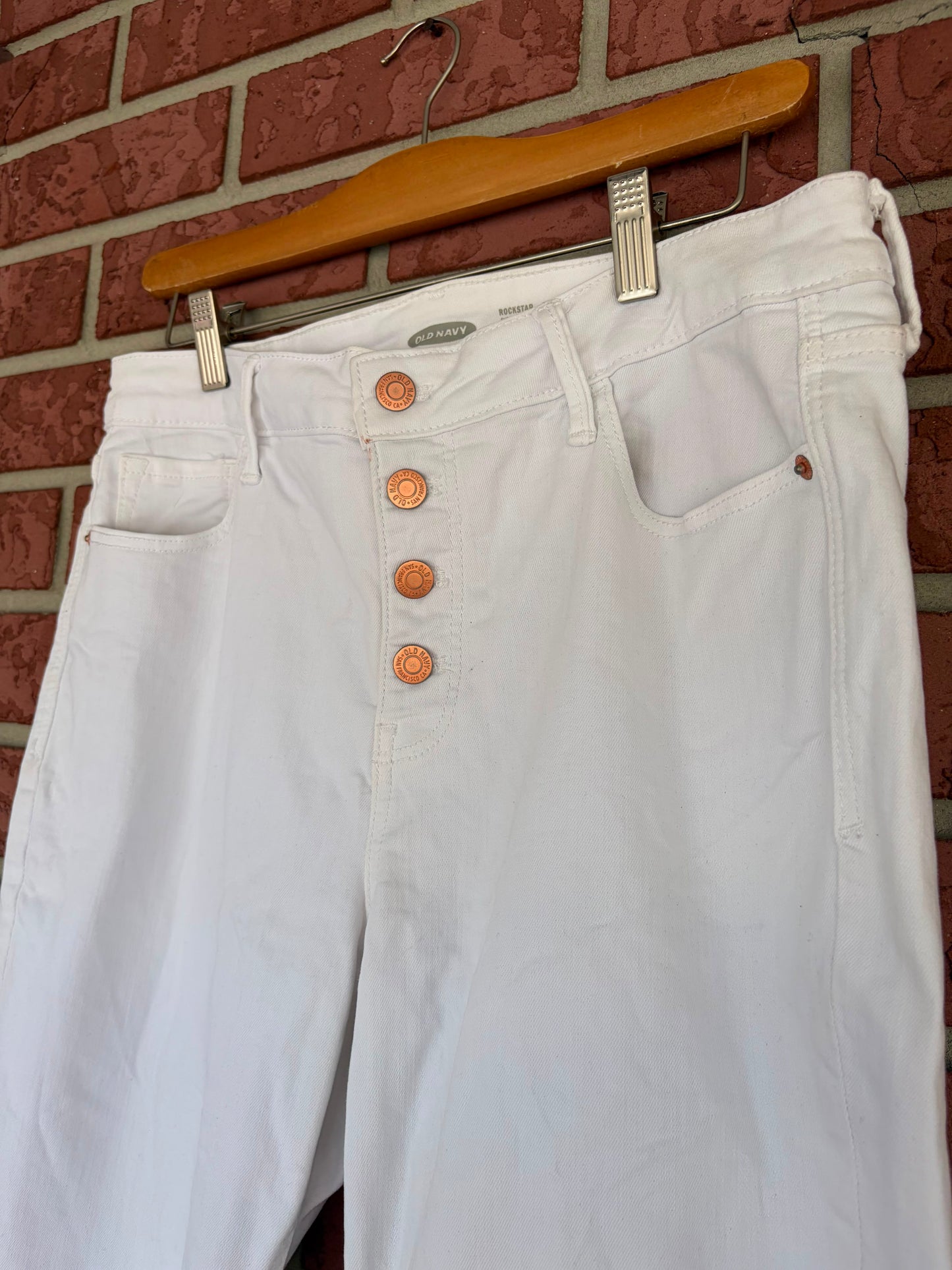 Old Navy Rockstar White Button Jeans