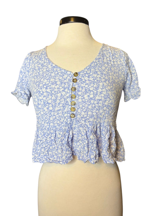 Light blue flower button top