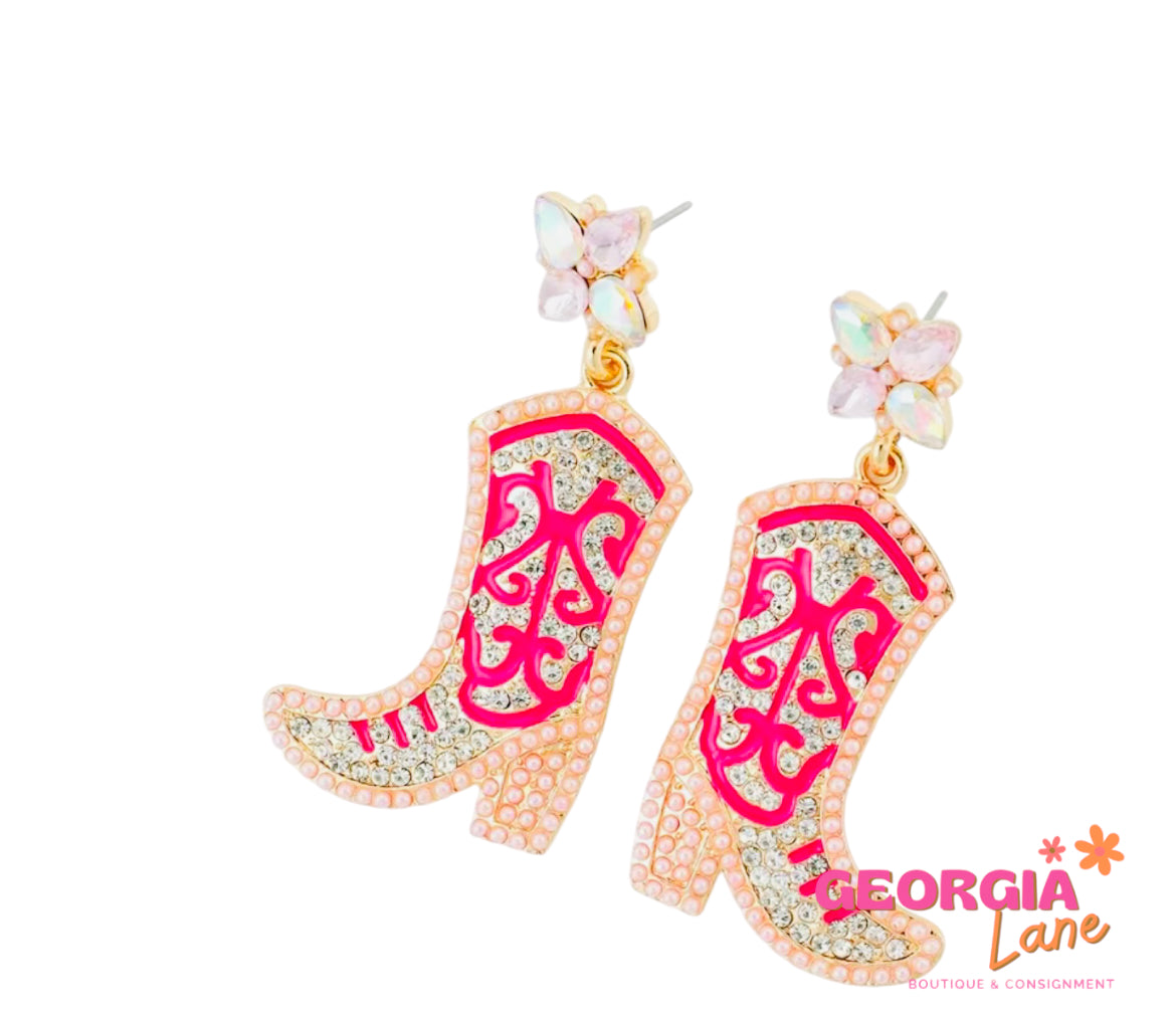 Hot pink boot earrings