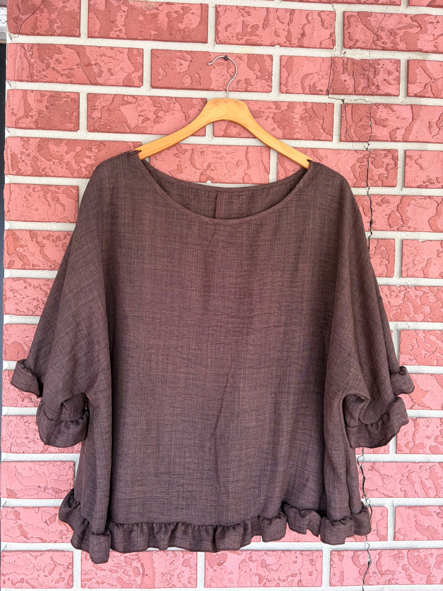 Brown ruffle sleeve top
