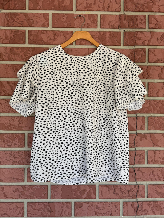 SHEIN ruffle sleeve white black top