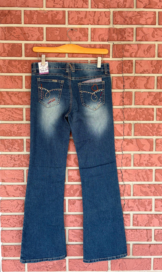 Jade Girl Dark Wash Patterned Pocket Jeans