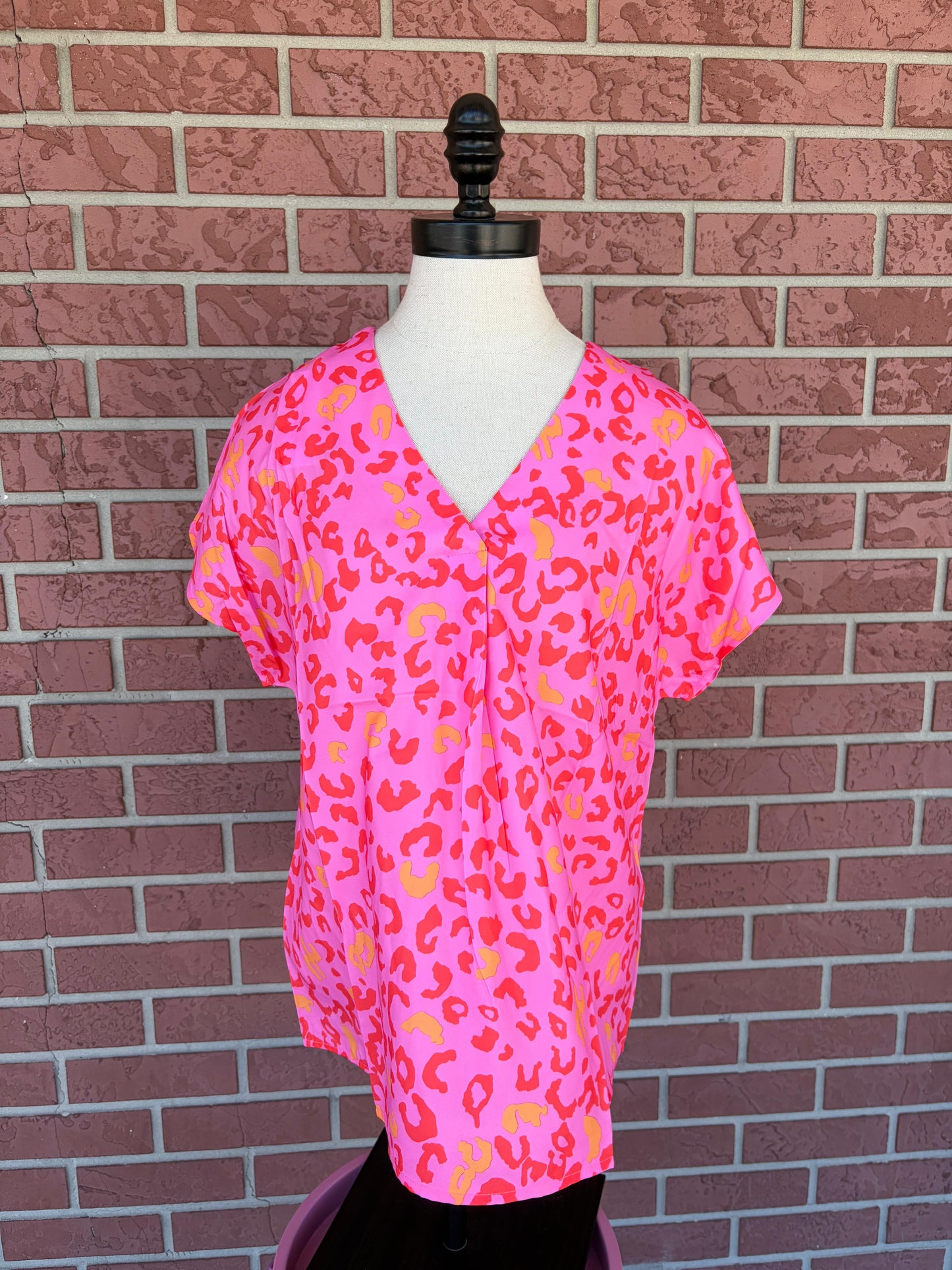Hot Pink Cheetah v neck top