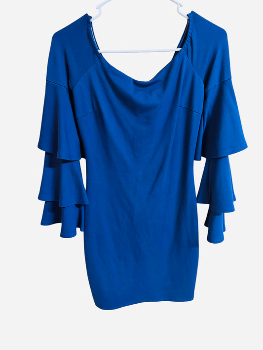77 Gianni Binni blue dress ruffle sleeves