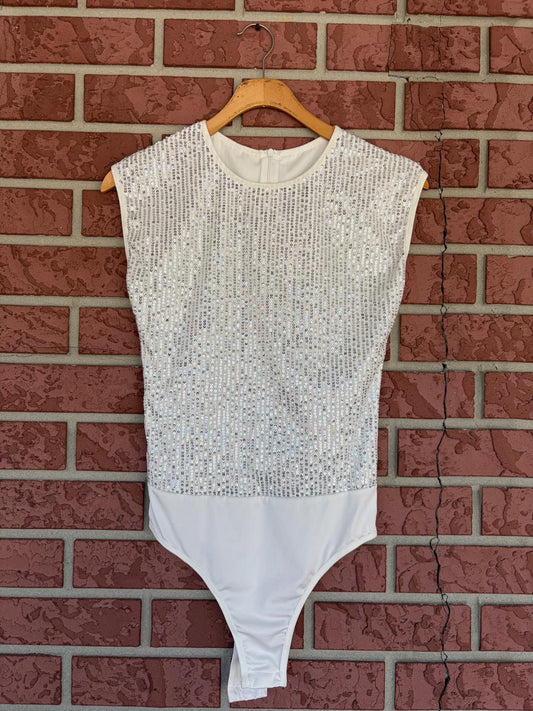 Sequins white and silver bodysuit
