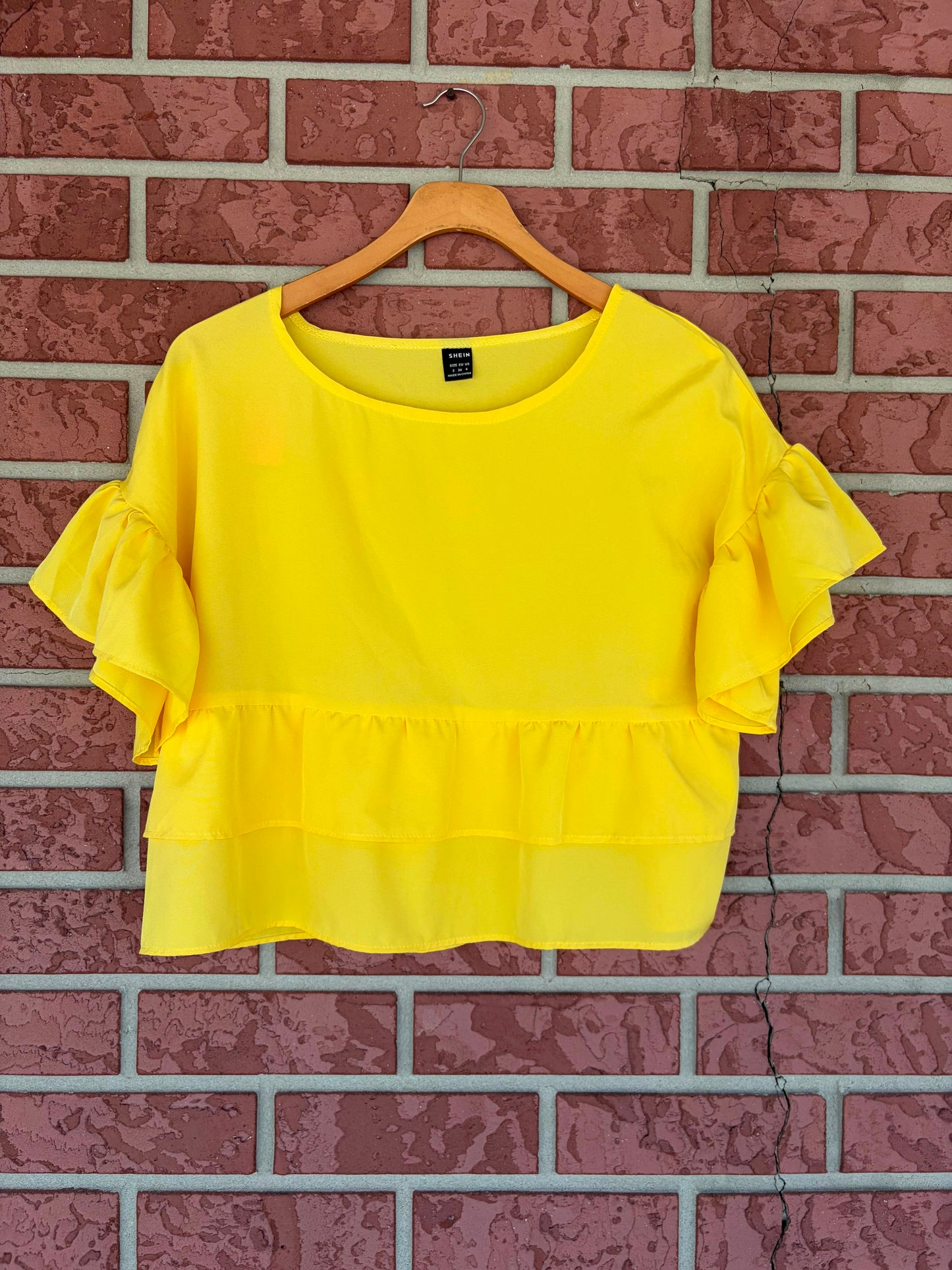 SHEIN yellow ruffle crop top