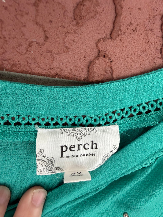 60085 Perch Teal ruffle top