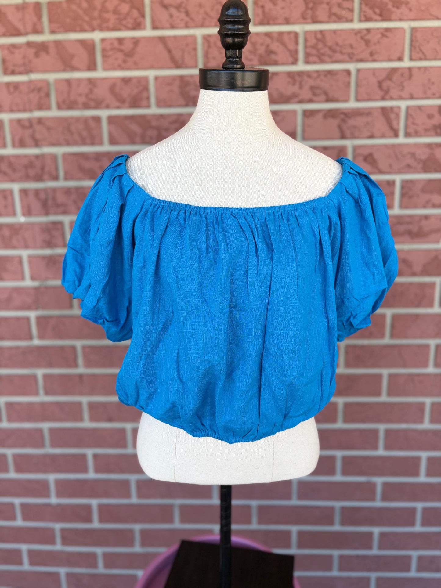 Blue puff sleeve crop top