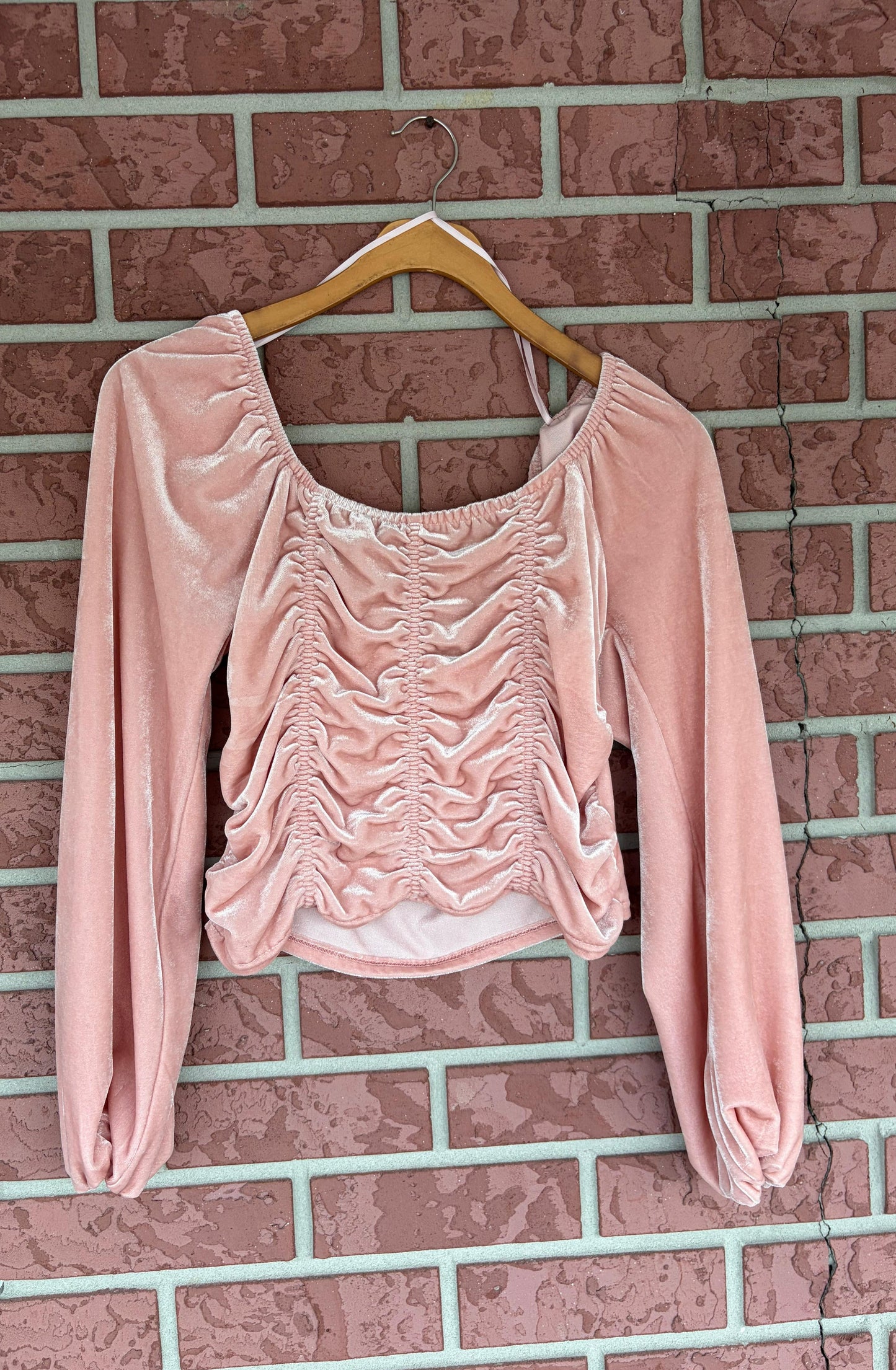 SO Pink Velvet Long Sleeve Crop Top