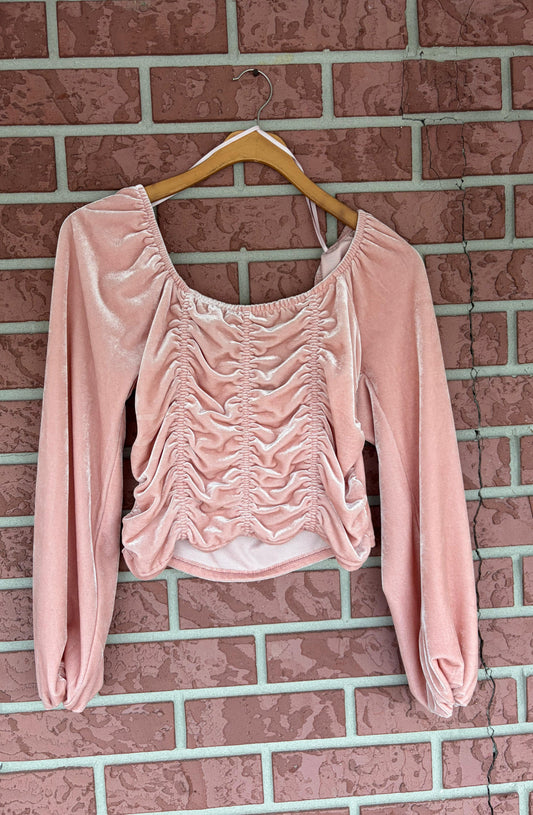 SO Pink Velvet Long Sleeve Crop Top