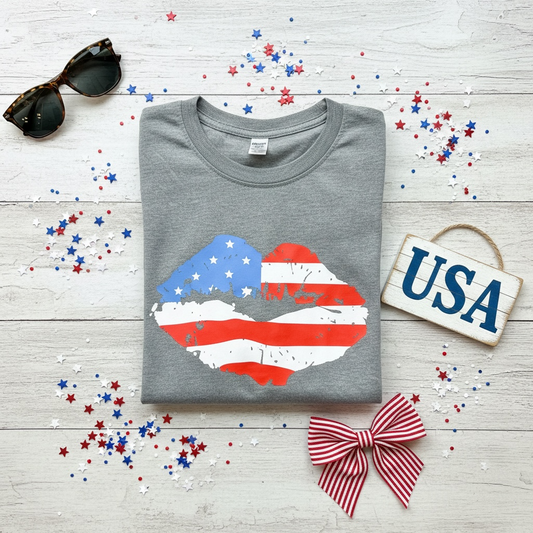 American Kiss tshirt light and dark grey