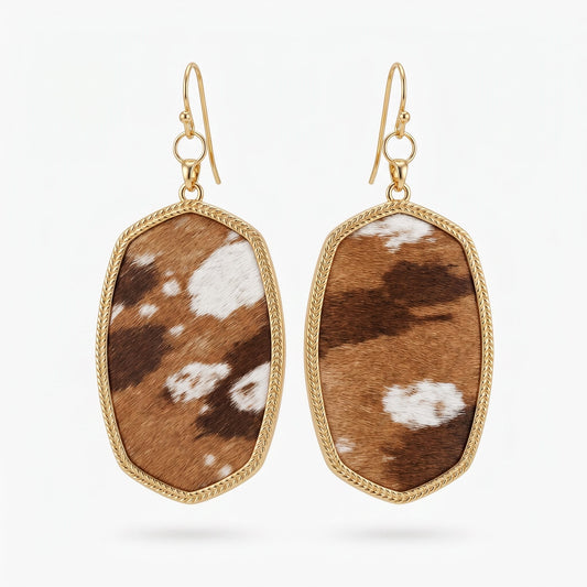 Cow print hide earrings western