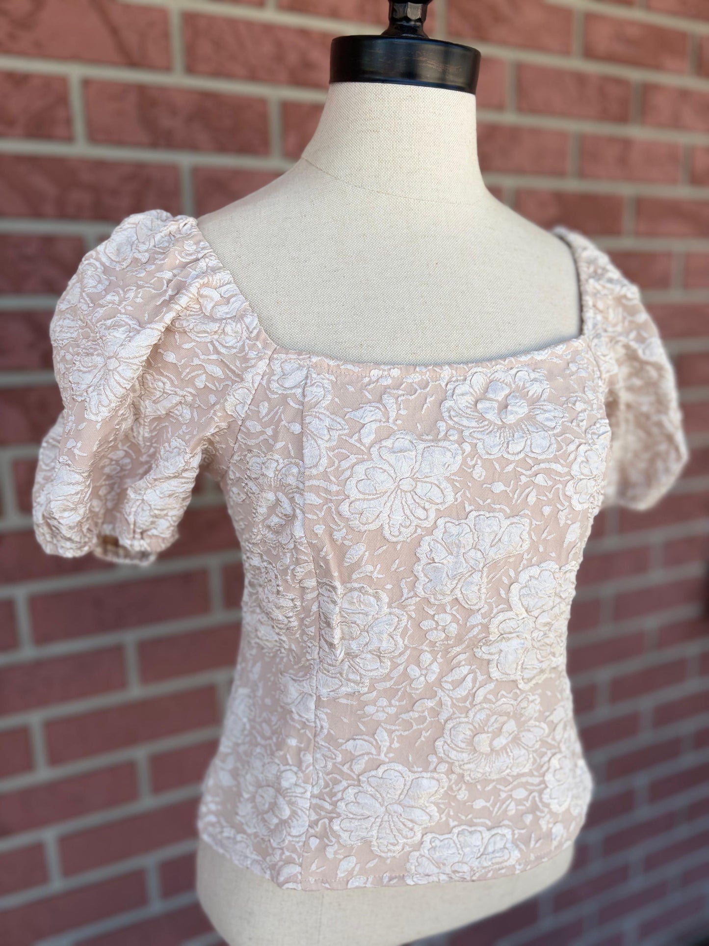Rose petal puff sleeve cream top