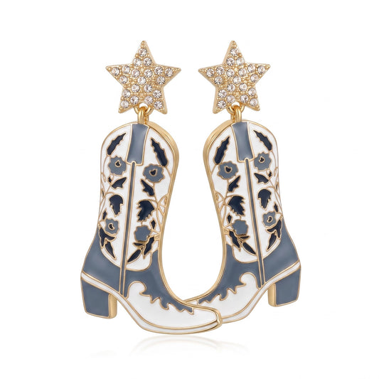 Bling blue boots earrings